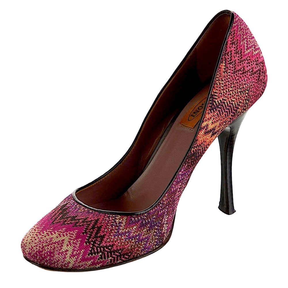Missoni Pink Multi Zigzag Knit Pointed-Toe High Heel Pump